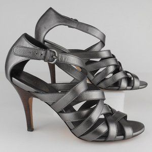 Cole Haan Silver Strappy Leather Sandal Heels 8B